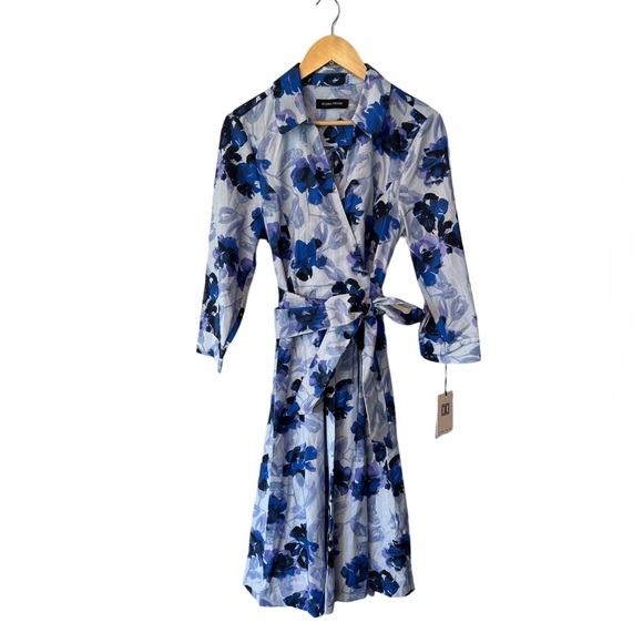 Ivanka Trump blue floral long sleeve wrap dress size 10 NWT - Picture 2 of 7